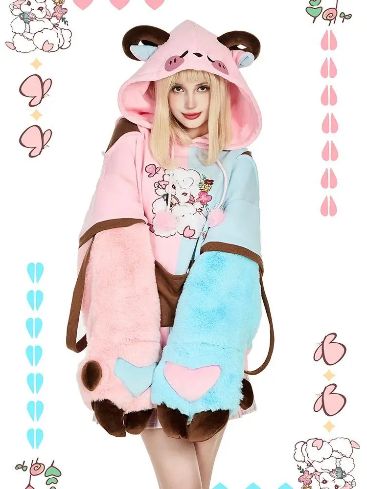 micotaku Women's Color Clash Hoodie, Playful Sheep Paw Style with a Modern Twist in a Soft Polyester Fabric, Includes 2 Paws for Daily Wear, Pullover, Sweaters, Piece