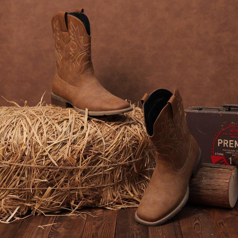 【Rodeo Boots】Wranglette 2026 Men’s Western Work Boots: Brown Cowboy-Style Work Boots – Waterproof, Slip-Resistant for Ranch, Construction, Daily Wear (Rugged Durability + Classic Western Flair for Hardworking Guys)