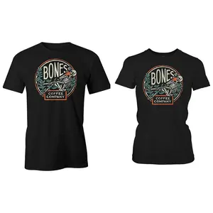 Bones Coffee Company | Classic Logo Graphic T-Shirt for Men and Women Black 100% Cotton Tee
