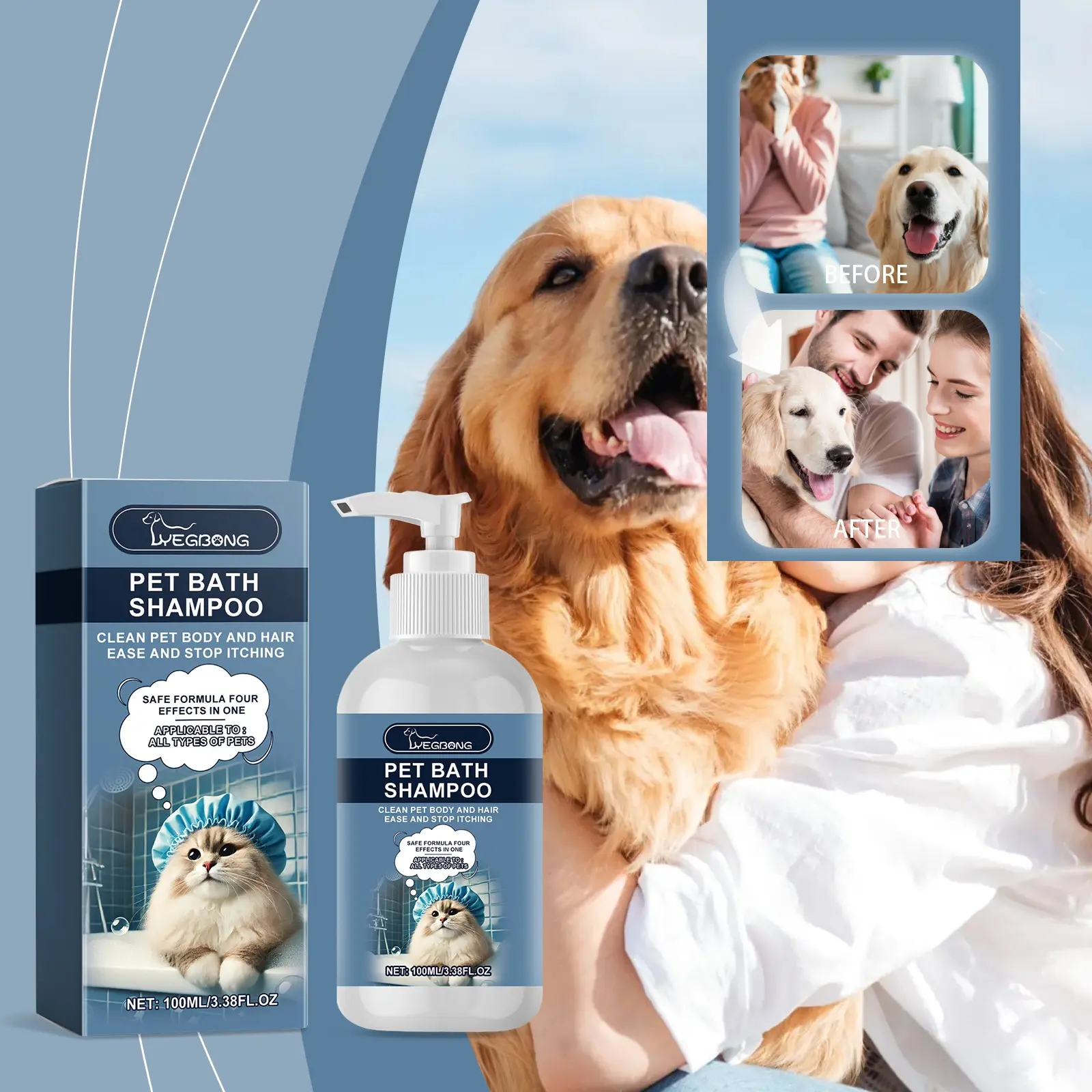 Pet Shampoo, Advanced Pet Hair Care, Gentle Cleaning, Long-Lasting Fragrance, Moisturizing Smoothness, Soft Fluffy Fur for Cats and Dogs