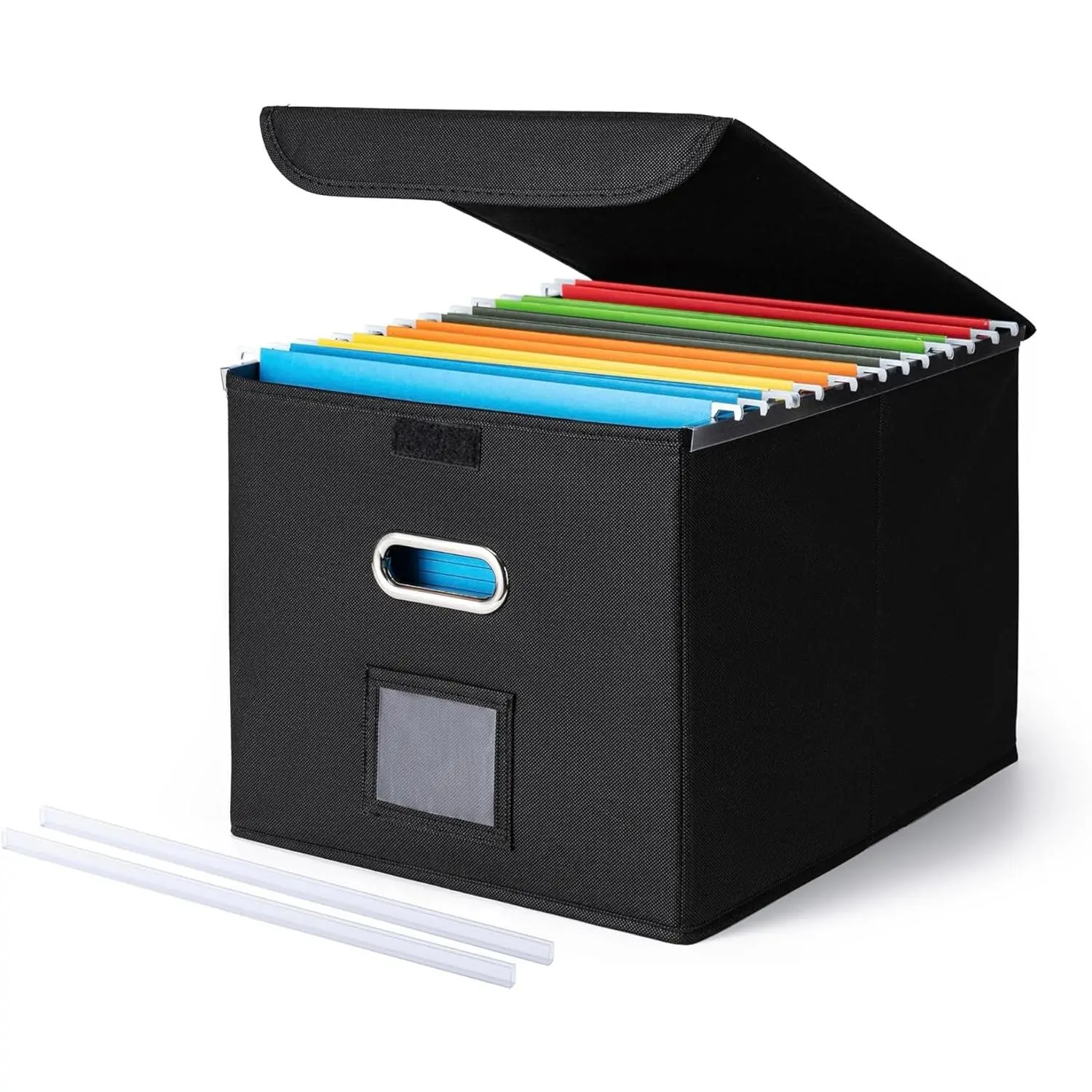 Black Document Files Paper Organizer - Large Collapsible Hanging File Organizer Box with Lid, Plastic Slide, Office Accessories, Portable Storage for Home/Office (14.9x12.59x10.8in), Black Document Organizer, Files Organizer