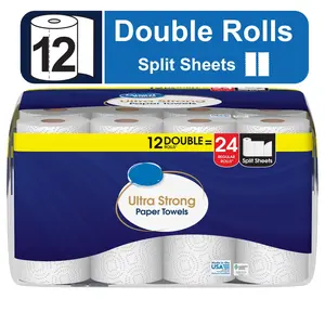 Ultra Strong Paper Towels - 12 Double Rolls, 19.98 x 14.98 x 11.00 Inches, Suitable for Various Cleaning Needs, Above 300 Sheets - Kitchen