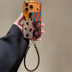 Vortex Pattern IND Splicing Zebra Pattern Phone Case with Hanging Rope for iPhone 13 14 15 16 17 Pro Max