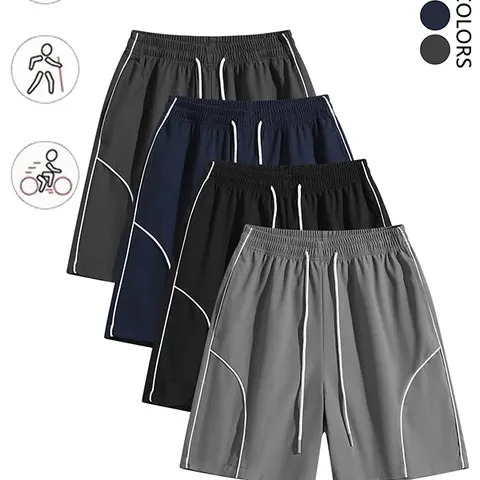 4-pack men’s summer straight-leg mid-thigh shorts—fashionable street style, versatile casual loose drawstring athletic shorts for everyday wear and workouts