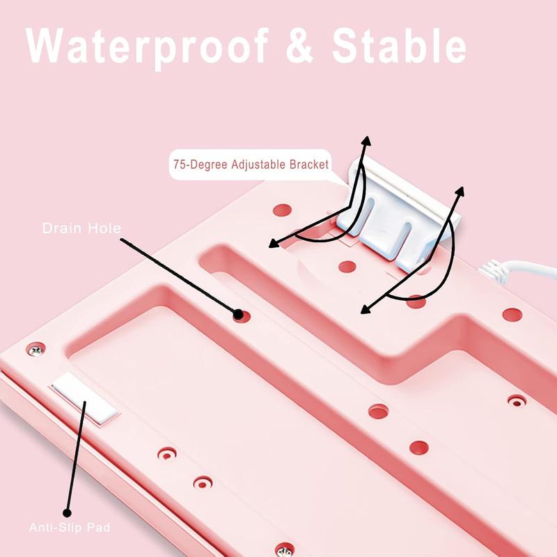 Pink Keyboard with 7-Color LED Backlit, 104  Quiet Silent Light Up Keyboards, 19-Key Anti-Ghosting  Gaming Keyboard Mechanical Feeling  Wired USB for Computer, , Laptop