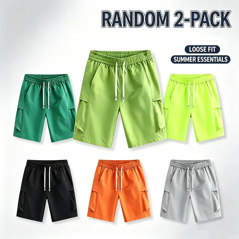 JEVPE Men Cargo Shorts Random 2-Pack Elastic Drawstring Waist Lightweight Summer Workout Beach Casual Shorts