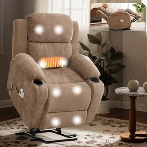 Eyisean 34.8-in Motor Power Lift Recliner Chair - Adjustable Modern, Ergonomic Recliner with 31.1-inch Pillow-Back, Cup Holder, Charging Port, 8-Point Massage, Lumbar Heating, Assembly Required for Elderly Relaxation