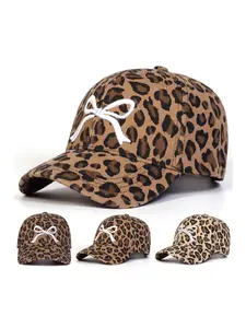 Unisex Leopard Print Bow Hat, Fashionable Adjustable Design, Comfortable Woven Fabric, Perfect for Sports & Casual
