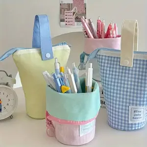 Stylish Standing Pen Holder Pencil Case, Writing Stationery, Fashion Fabric Office Supplies Desk Organizer, Multi-Functional Large Capacity Storage Bag
