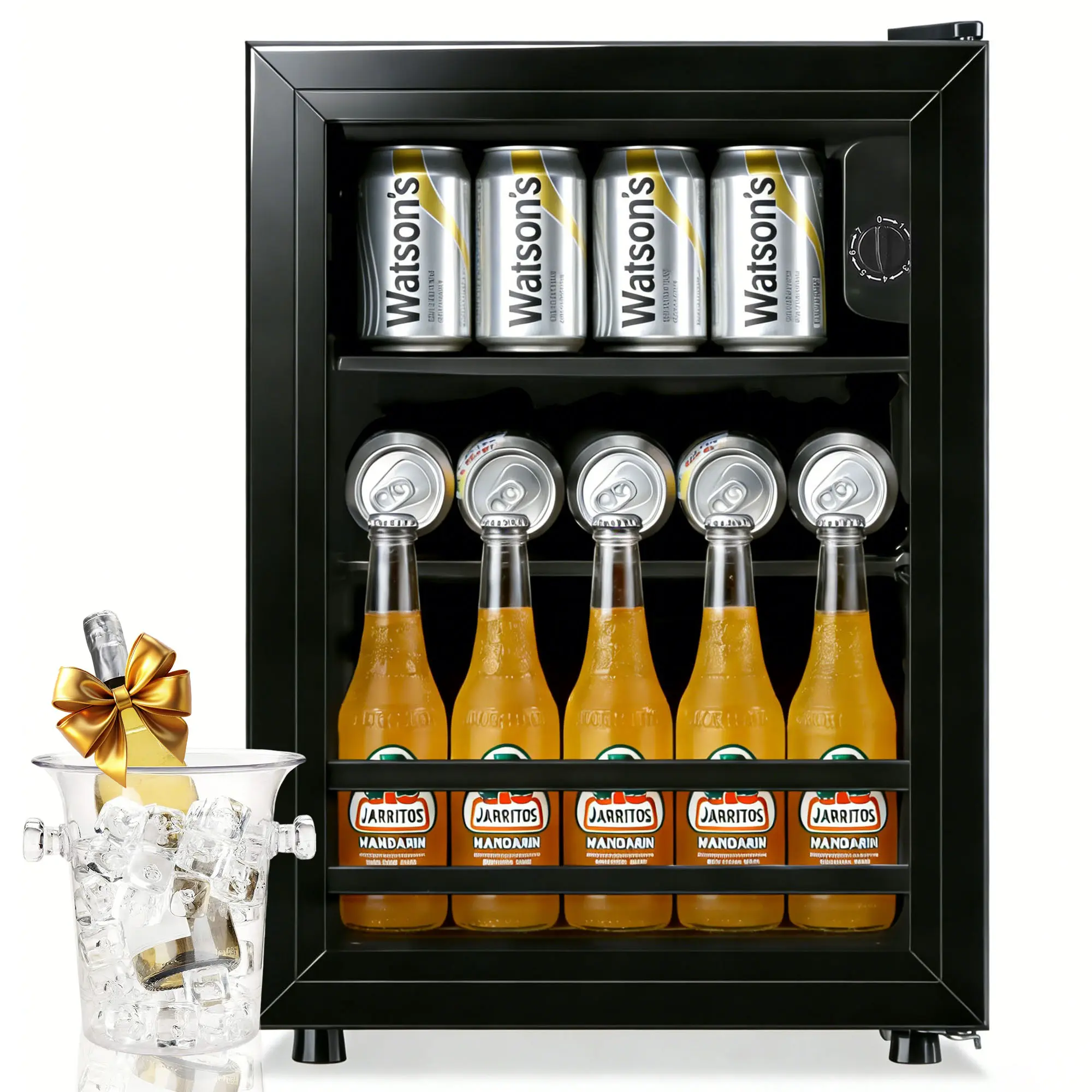 WANAI Mini Fridge - 1.3 Cu.ft 48-Can Small Beverage Refrigerator with Glass Door, 7-Dial Smart Cooling, 2 Removable & 2 Adjustable Shelves for Soda, Beer