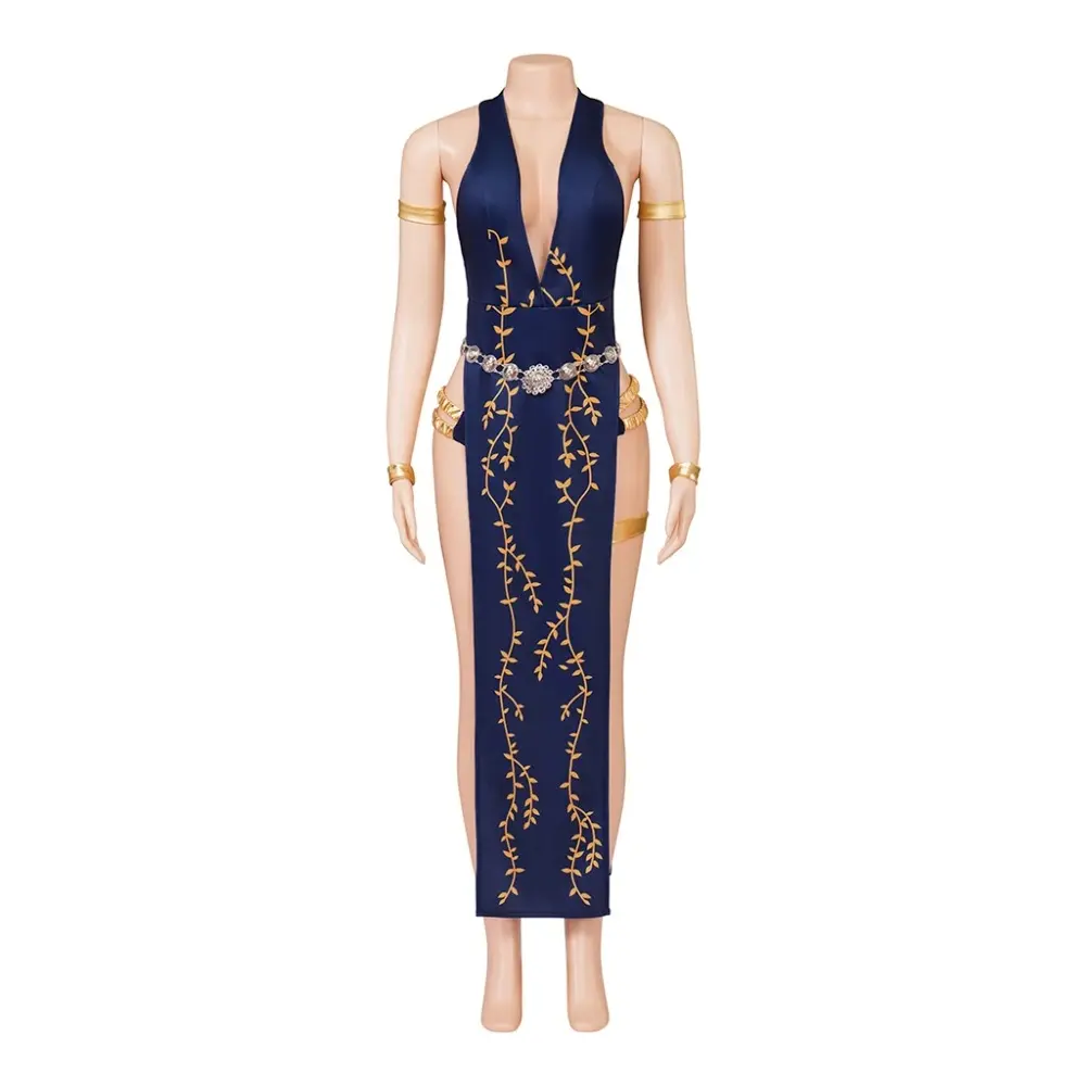 Women's Queen Marika Formal Evening Dress - Sleeveless Halter Neck, Deep V-Neck, High Slit, Long, Adjustable Polyester Fabric, Cosplay, Dramatic Cut, Regal Look, Formal Wear, Fit, Elegance, Statement, XXXL, Cold Wash, Flat Dry