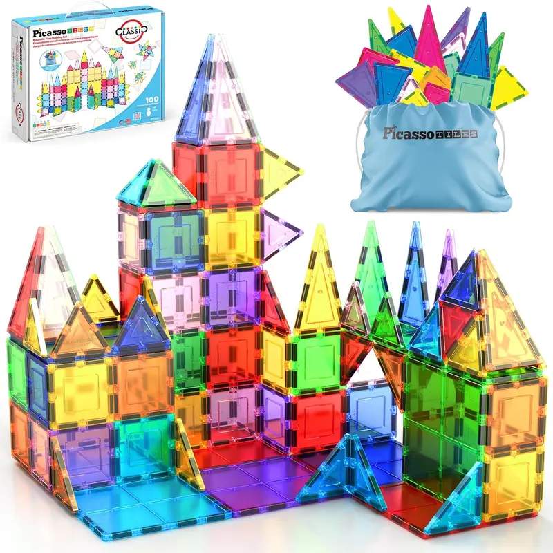 PicassoTiles Classic Starter Set Magnetic Tile Building Toy (100 Pieces)