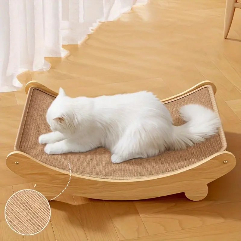 Solid Wood Cat Scratching Pad, Durable with Removable Sisal Pad, Space-Saving Furniture Protector for Indoor Cats, Easy Assembly & Classic Soft Linen Resting Area