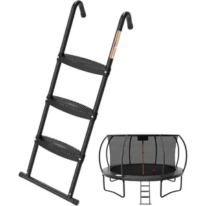 3 Step Trampoline Ladder with Wide Flat Steps, Universal Rust-Resistant Heavy Duty Trampoline Stairs for Kids, Trampoline Accessories for 10 12 14 16 FT Round & Rectangle Frames, Black