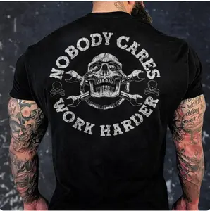 Nobody Cares Work Harder Skull Gym T-shirt, Men's Motorcycle Streetwear, Crewneck Shortsleeve, Top Menswear