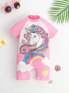 Baby girl summer cute cartoon unicorn one-piece swimsuit Toddler Swimsuit beach quick drying swimming one-piece swimsuit exquisite girl princess swimsuit sweet and obedient triangle one-piece swimsuit soft and comfortable swimsuit baby girl summer outfit