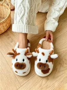 Women's Plush Cow Slippers, Soft Slippers, Cute Cartoon Home Cotton Slippers, Warm House Slippers, Warm Anti-Slip Women's Shoes, Cozy Indoor Footwear for Comfort