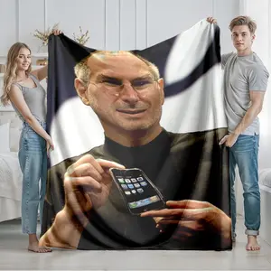 1 piece Steve Jobs unveils the first-generation iPhone. themed flannel blanket - Modern-style flannel blanket, suitable for sofas and beds, all-season use, super soft and comfortable, digital printing, 100% polyester material, machine washable