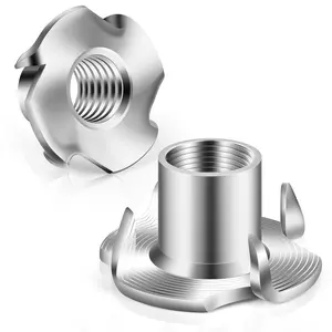 1/4"-20 T-Nuts 304 Stainless Steel, 4-Pronged Tee Nut for , Rock Climbing Holds, Furniture, 25 count