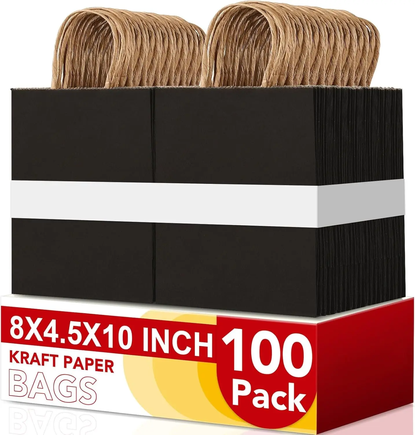 100Pack Black Paper Bags 8x4.5x10 Inch, Plain Medium Paper Bags with Handles Bulk,  Paper  Bag, Retail, Party, Shopping, Favor Bag