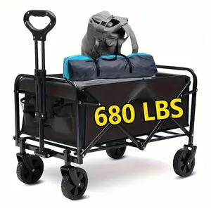 Heavy Duty Folding Wagon Cart – All Terrain Utility Cart 220/450/680 lbs Capacity – Large Capacity for Camping, Gardening, Shopping & Outdoor Use – Portable Collapsible Wagon