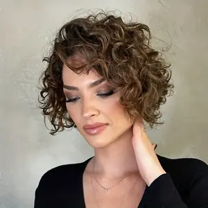New Wholesale Hot Women'S Natural-Looking HD Lace Front Wig - Brazilian Remy Human Hair Bob Cut with Pre-Plucked Hairline, 150% Density Loose Curly Bob, Light Brown to Dark Brown Ombre, Everyday & Special Occasion Hairstyle for Volume & Fullness, Versatil