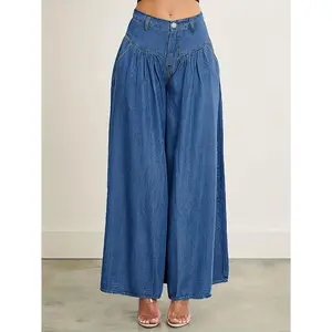 Women's Relaxed Fit Wide Leg Jeans High Waist Y2K Casual Denim Pants Fabric Womenswear Bottoms Cropped Everyday Hip