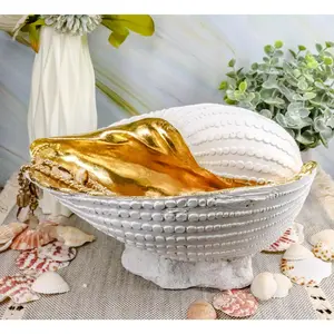 Ebros 10" L Golden Nautilus Mollusc Sea Shell Jewelry Dish Bowl Decor Statue