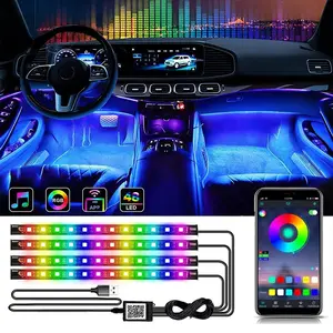 RGB Car LED Interior Lights – Ambient Footwell Strip with Remote & Voice Control (USB Powered)