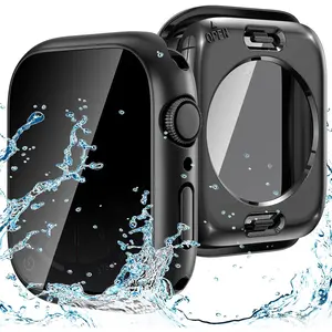 Privacy Waterproof Case Compatible for Apple Watch Screen Protector 46mm 42mm 45mm 44mm 41mm 40mm Ultra 2 49mm SE Series 10 9 8 7 6 5 4, Anti Spy Face Cover Back Bumper for iWatch Accessories