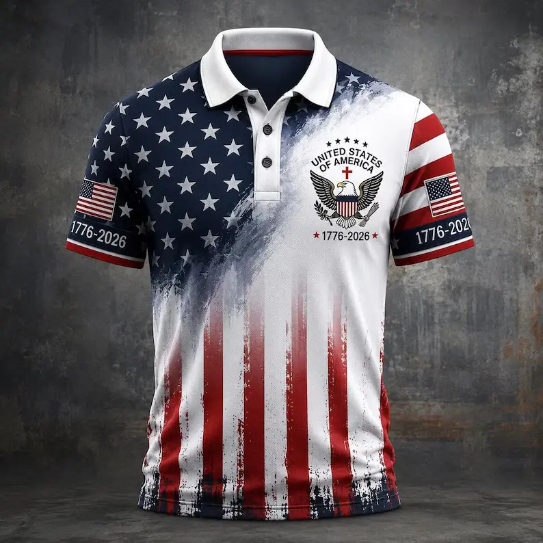 America 250th Anniversary Polo Shirt 1776–2026 – Patriotic USA Flag Golf Polo for Men