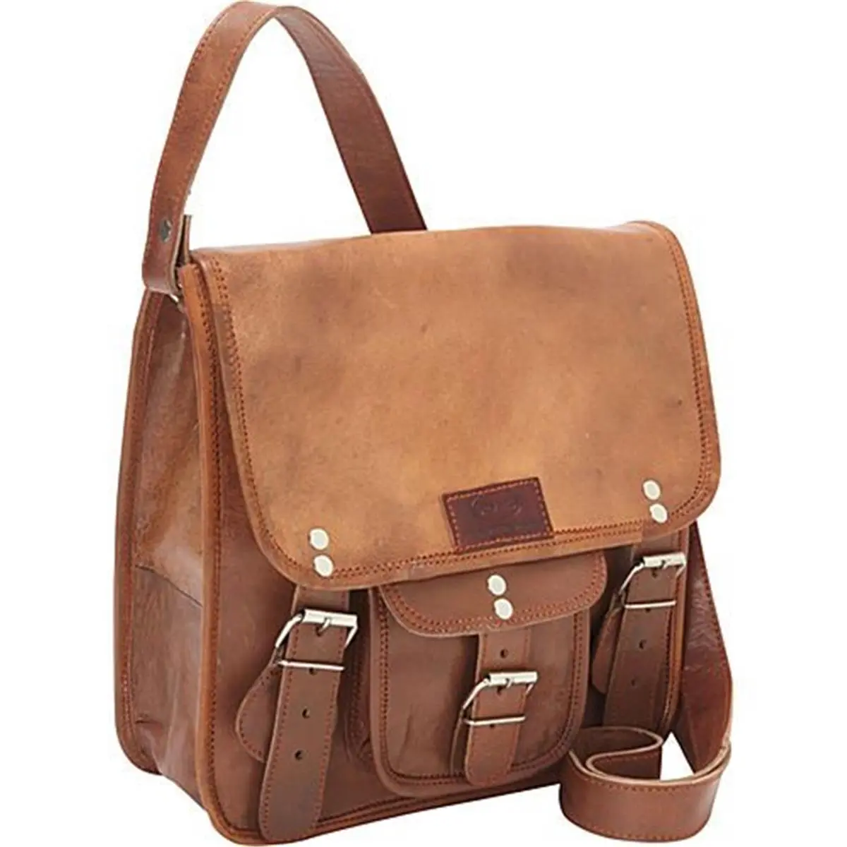 SHARO Thin Compact Men's Genuine Leather Crossbody Messenger Bag - Adjustable Strap, Magnetic Snap, Buckle Detail, Multiple Pockets, Compact Men's Crossbody & Shoulder Bags, Zip, Three Sections