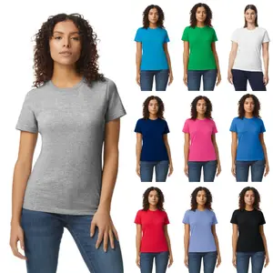 Gildan G650L Ladies Softstyle Midweight Cotton T-Shirt Solid Color Round Neck Casual Top with Short Sleeves Basic Crew Neck Design