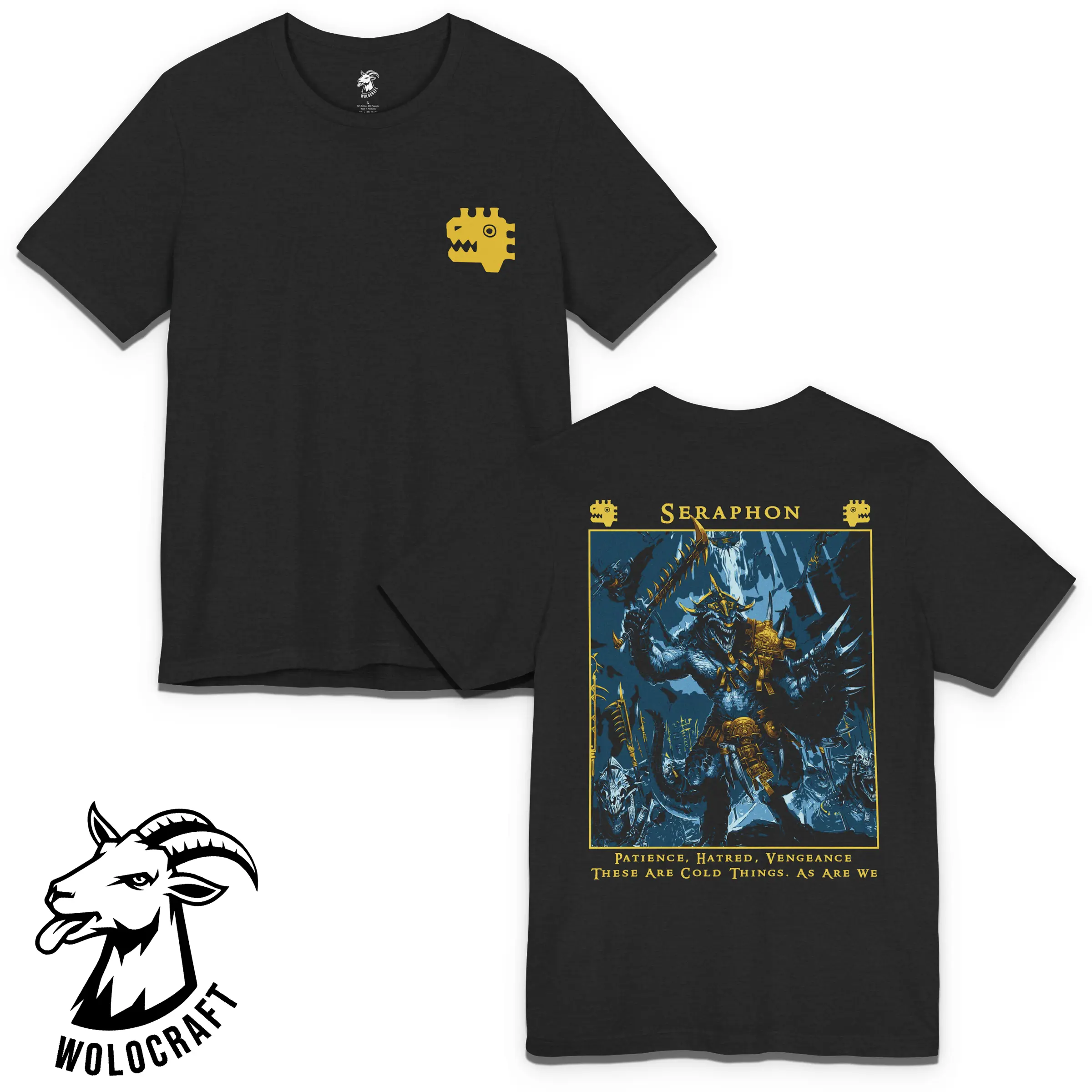 Seraphon T-Shirt "Patience, Hatred, Vengeance", Warhammer Age of Sigmar Tee, Lizardmen Fantasy Shirt, Unisex Gaming Apparel, Warhammer AoS Fan Gift, Seraphon Army Graphic Tee Cotton Fabric