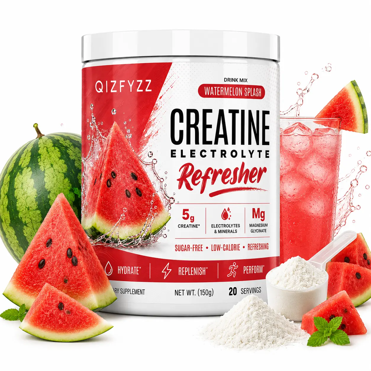 Creatine Supplement Powder with 5g Creatine Monohydrate, Electrolytes & Magnesium Glycinate – Sugar-Free Hydrating Workout Drink Mix for Energy, Performance & Recovery Support, Vegan Formula, 20 Servings, 4 Fruit Flavors