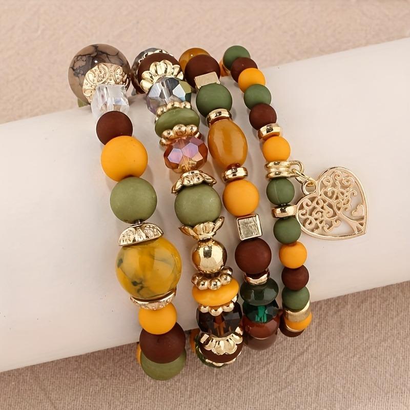 Bohemian Style 12/36pcs Tassel Multi-Layer Wooden Bead Elastic Bracelet with Butterfly Elephant Tree Pendants Handmade Unisex Bangle Colorful Wristband for Party Gifts & Daily Wear