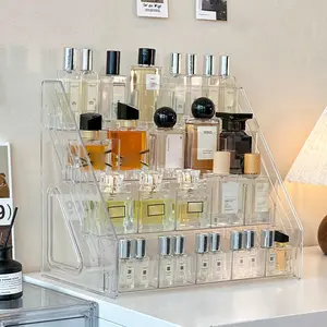Acrylic Multi-Layer Makeup Cosmetic Organizer, Staircase Design Eyeshadow Palette Stand, Perfume Display Rack, Skincare Storage Shelf