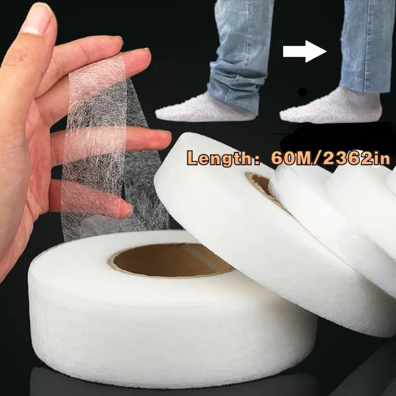 1 Roll - 2362.2inch White Double-Sided Non-Woven Interlining Strong Adhesive Tape, Fabric Repair Tape, Iron-On Hemming Tape for Pants & Clothes - Waterproof, Easy Edge Shortening & Repair Solution, DIY Sewing Projects, Clothing Repair