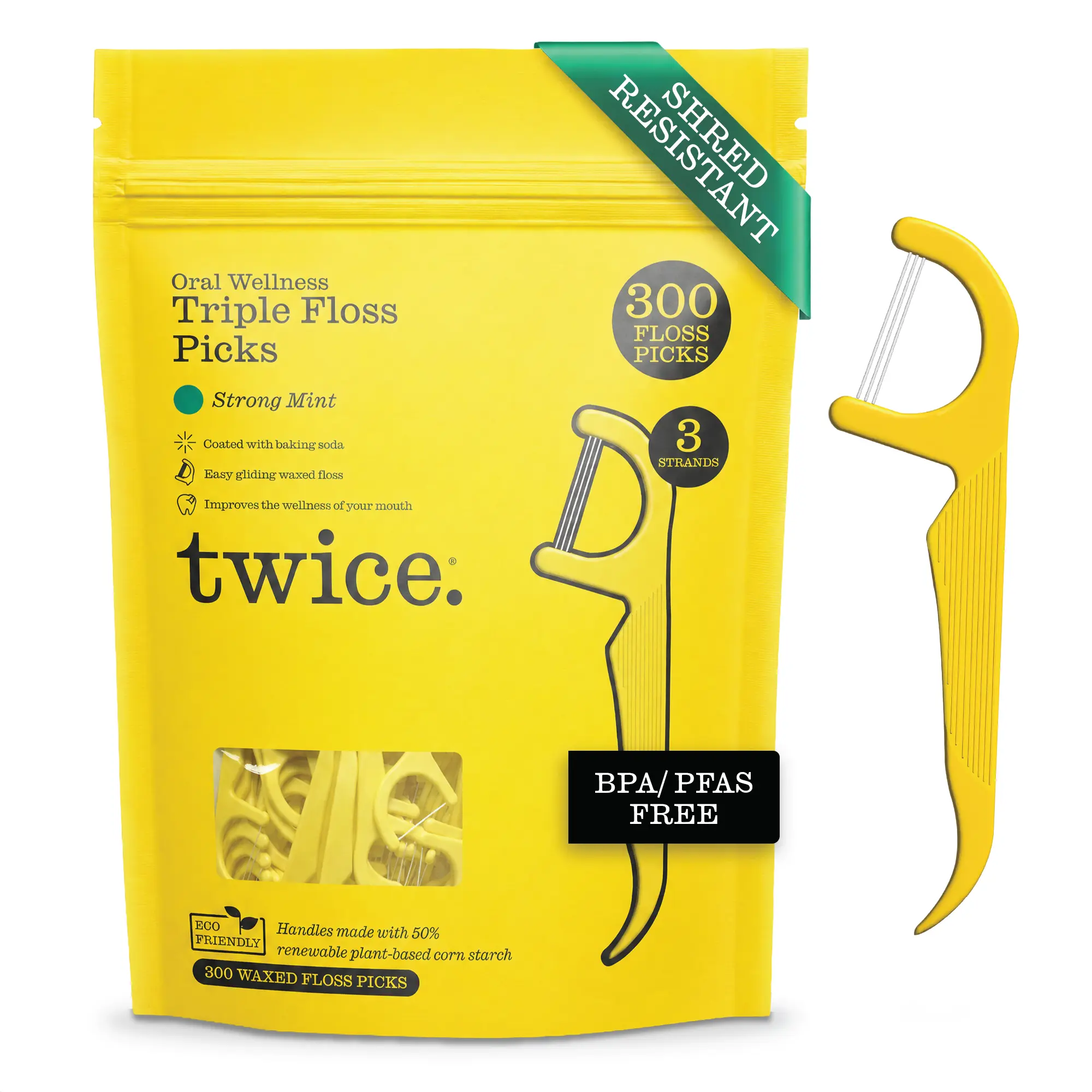 Twice Floss Picks with 3-Strands – Wax-Coated Floss & Toothpick, Strong Mint