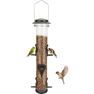 Metal  Bird Feeders,  Proof, Hanging 6 Port Tube Transparent Finch Feeders for Attracting Birds in Your Lawn, Garden, Balcony Coffee