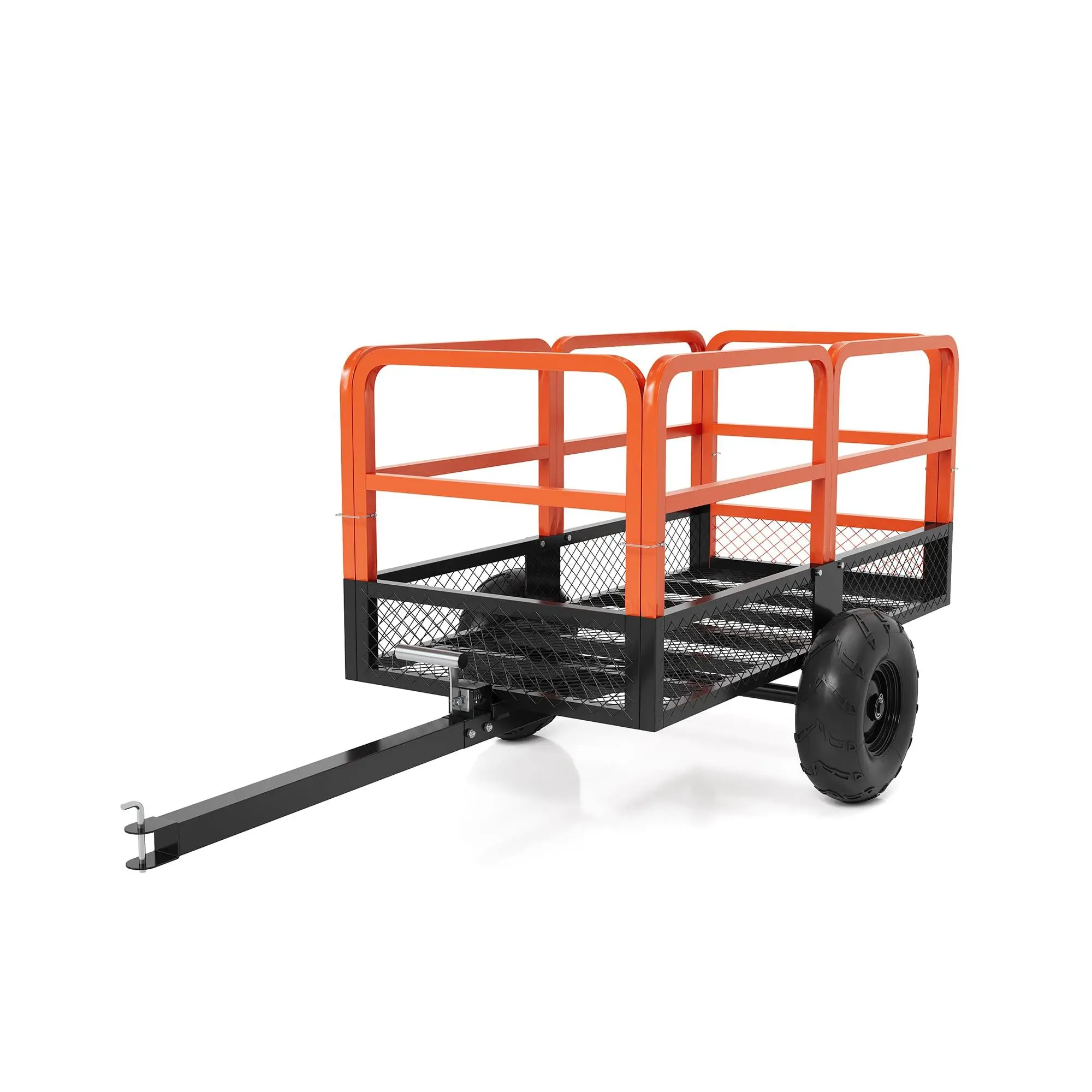 Garvee Heavy Duty Steel ATV Trailer Dump Cart with 1600 Lbs Capacity and 22 Cubic Feet Volume, Features Removable Sides, Hand Pull or Foot Pedal Operation, Suitable for ATV, UTV, Lawn Mowers, and Tractors
