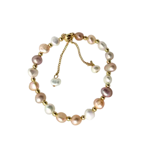 Island Goddess Genuine Natural Freshwater 3 Color Pearl Bracelet Adjustable for Everybody Gold Color Great Gift for Girlfriend Sister Wife US