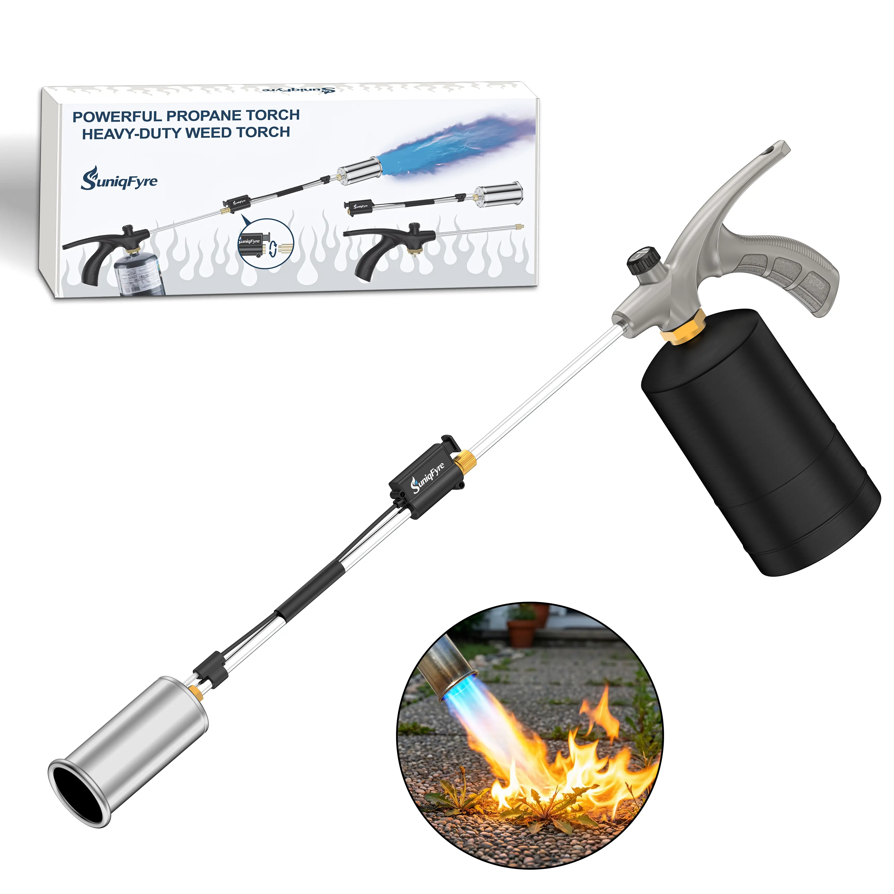 Propane Torch Weed Burner, Powerful Weed Torch Flamethrower| Detachable Long Arm, Ergonomic Grip, Flame Control Valve,Multi-use for for Blast Away Weeds & Ice,Garden, Roofing & Snow (Tank Not Included)