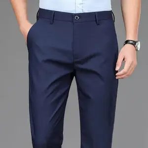 Male Smart Casual Pants Stretchy Sports Men's Fast Dry Trousers Spring Autumn Full Length Straight Office Black Navy Work Pants Menswear Beige