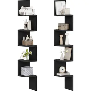 HOOBRO Corner Shelf Wall-Mounted, Set of 2 Floating Corner Shelves, 5-Tier Bookshelves for Wall Decor in Living Room, Bedroom, Home Office, Black#SpringSale #BigSpringSale