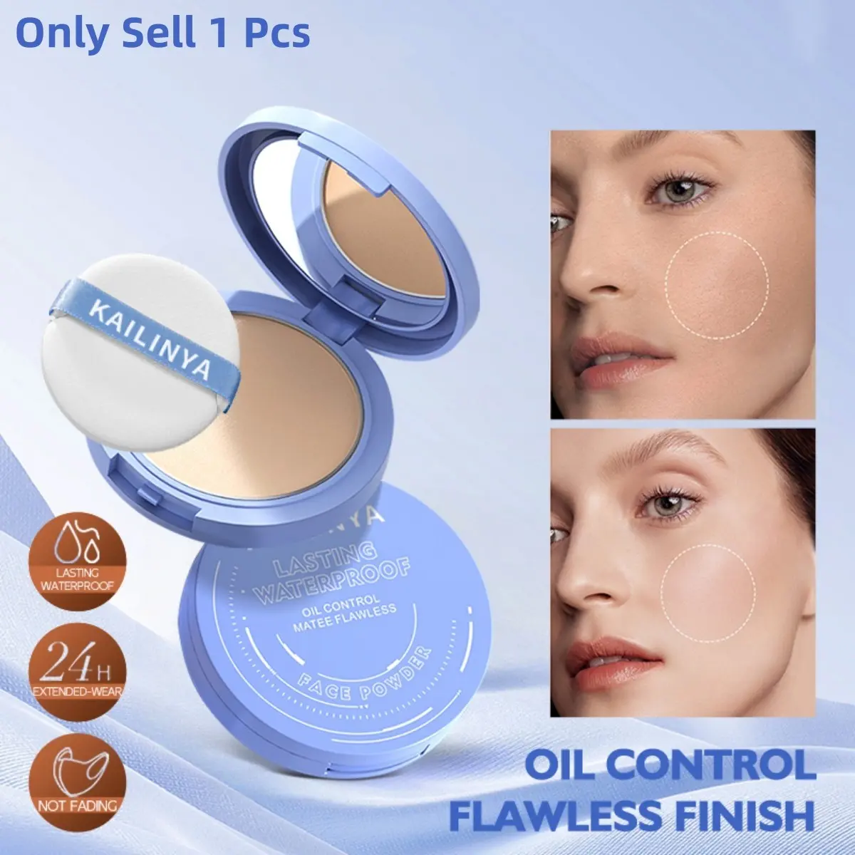 6 Color Oil Control Compact Setting Makeup Powder, Matte Smooth Flawless Finish, Waterproof Long-Lasting, Lightweight Invisible, Net Weight: 10g, Face Powder, Translucent Powder
