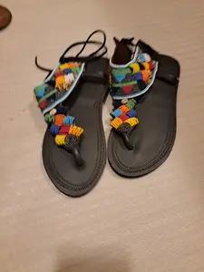 African leather Masai/Maasai Handmade beaded Sandals Sz US 7.5 multicolored 002