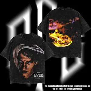 SuperStyle Anakin "Chosen One" Revenge Of The Sith Star Space Galaxy Warriors Edition Double-Printed Oversize Lightweight Acid-Washed Premium Cotton T-Shirt, Classic Soft Relaxed Fit Apparel, TV/Film Graphic Streetwear Menswear Top