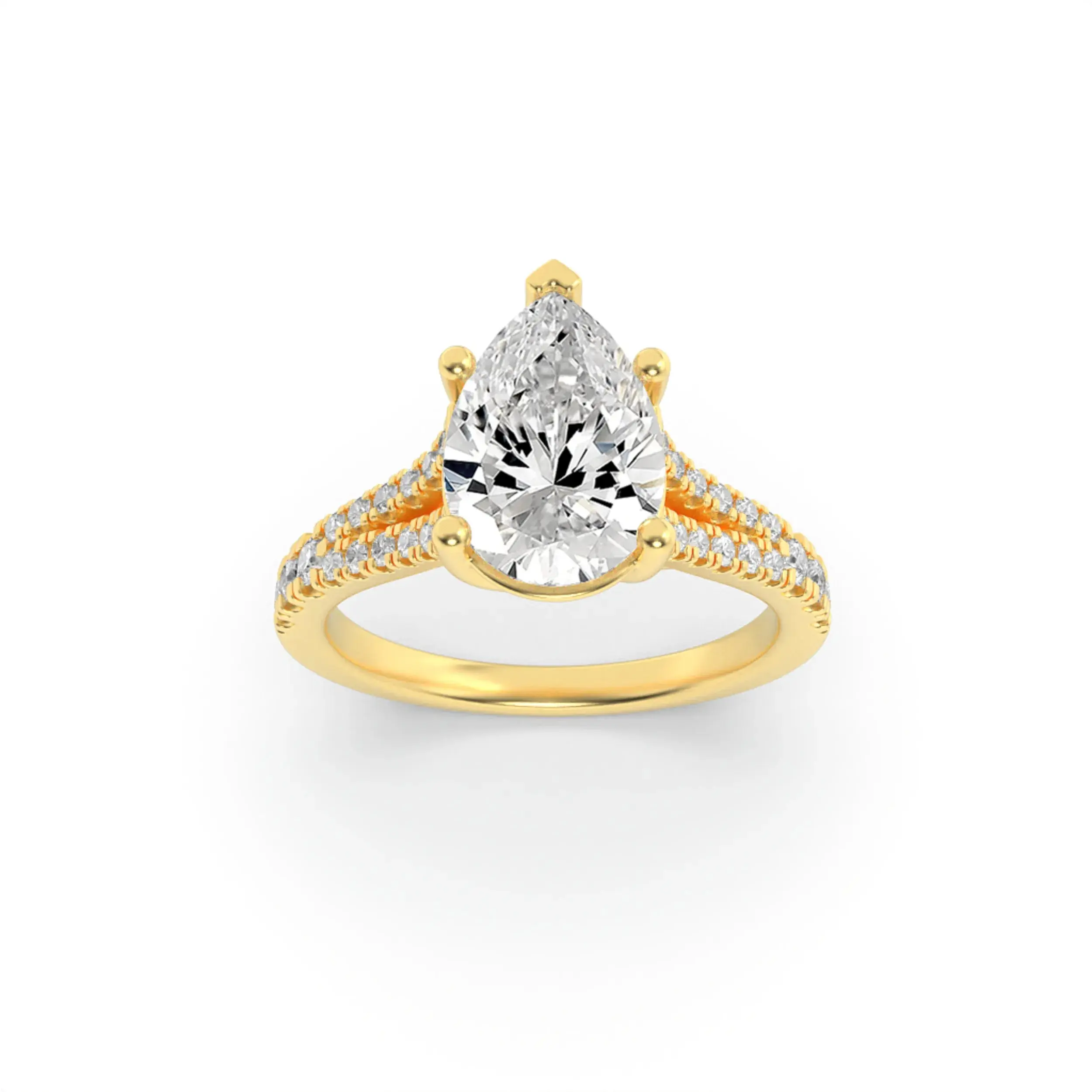 2.00ct 14K Yellow Split Shank Trellis Engagement Pear Diamond Ring (IGI Certified)