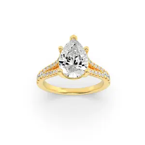 2.00ct 14K Yellow Split Shank Trellis Engagement Pear Diamond Ring (IGI Certified)